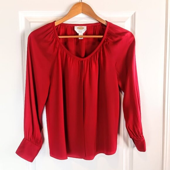 Talbots Red Silk Split Flyaway Front Tunic Top - Picture 2 of 7